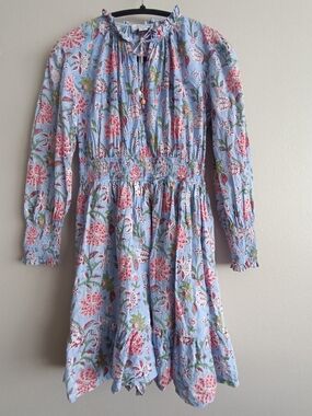 Maxime Zeaberg Floral Block Print Smocked Boho Mini Dress Size S / 2